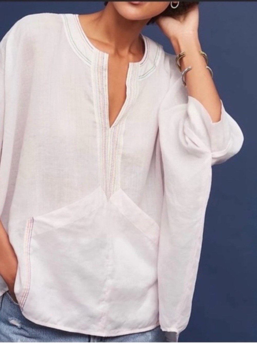 AKEMI+KIN|ANTHROPOLOGIE Martinique Embroidered Poncho Top, Size Medium/Large.
